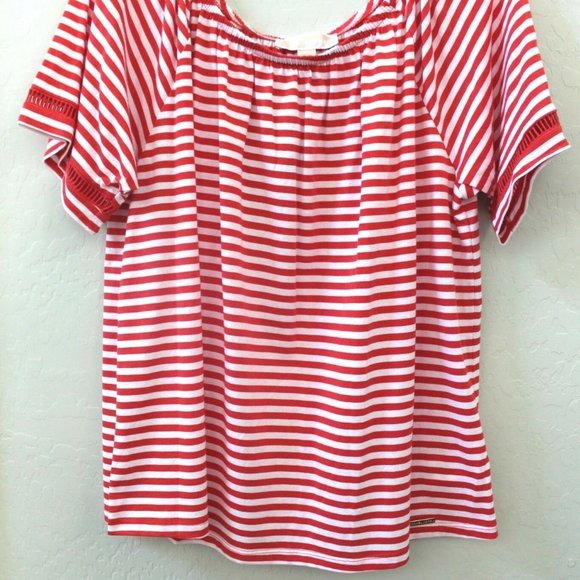 Michael Kors Striped Off-Shoulder Peasant Blouse Size Large - Picture 7 of 8